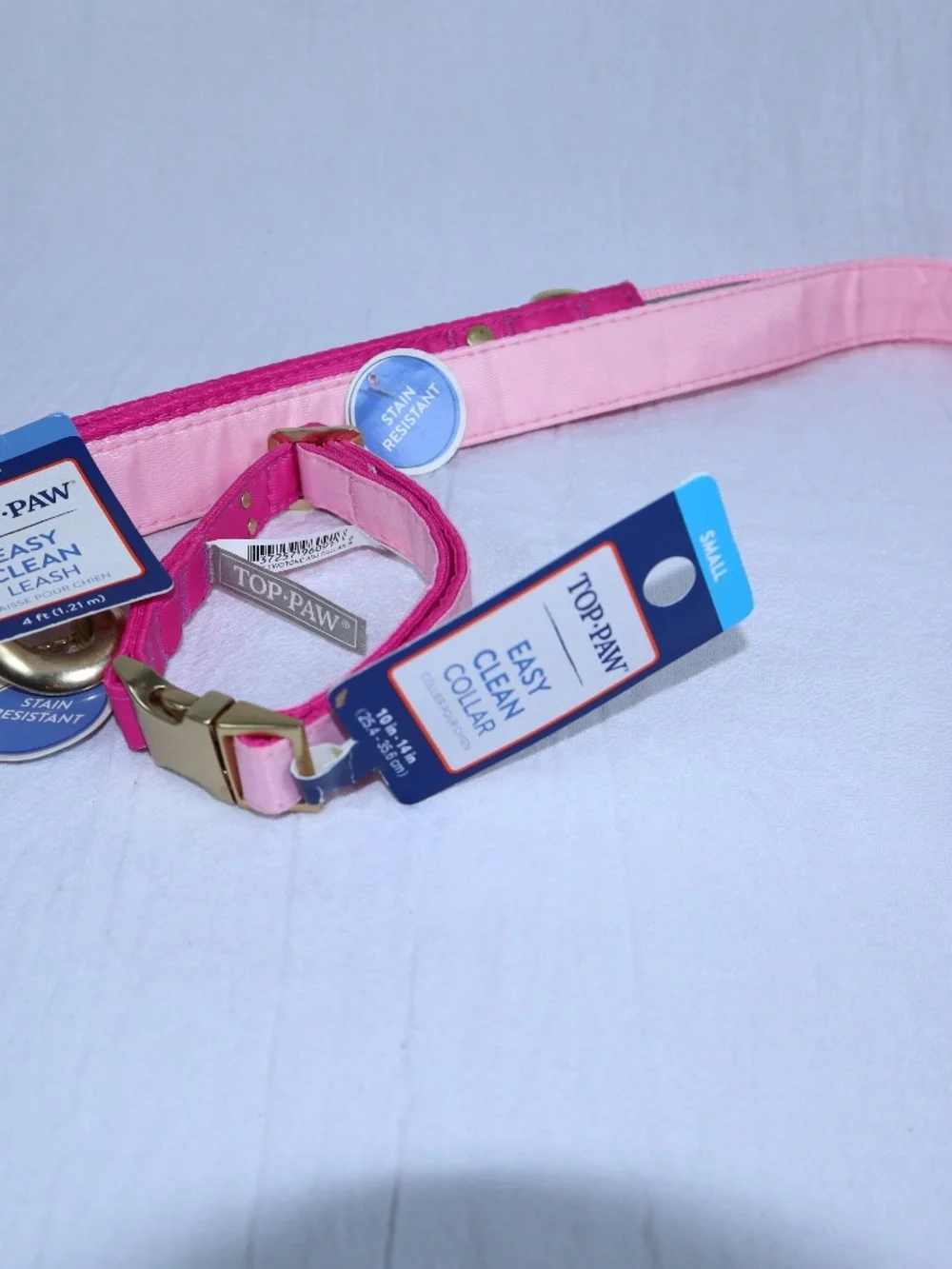 Top Paw Easy Clean Collar and 4 foot Leash 2-Toned Pink Paw Charm Heart Charm